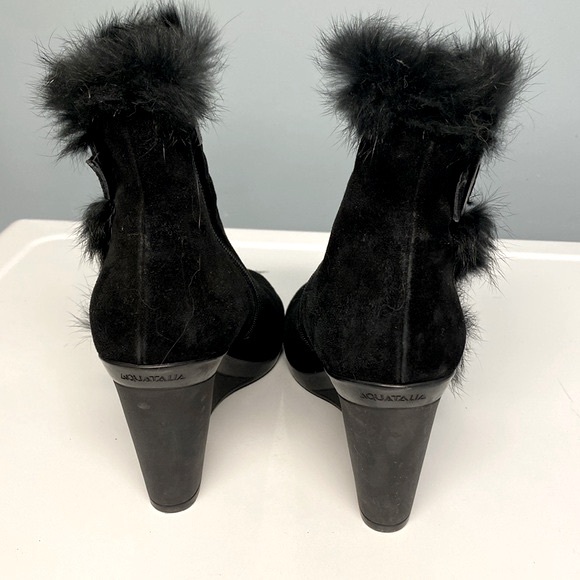 CHARLIZE RABBIT FUR-TRIM & SHEARLING-LINED SUEDE ANKLE BOOTS - Picture 2 of 7
